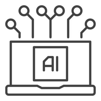 ai ordenador portátil dispositivo artificial inteligencia tecnología icono o firmar en Delgado línea estilo vector