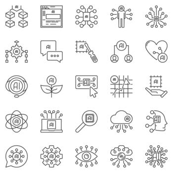 artificial inteligencia contorno íconos conjunto - ai tecnología concepto línea símbolos vector