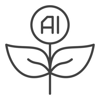 ai planta con hojas artificial inteligencia tecnología icono o firmar en Delgado línea estilo vector