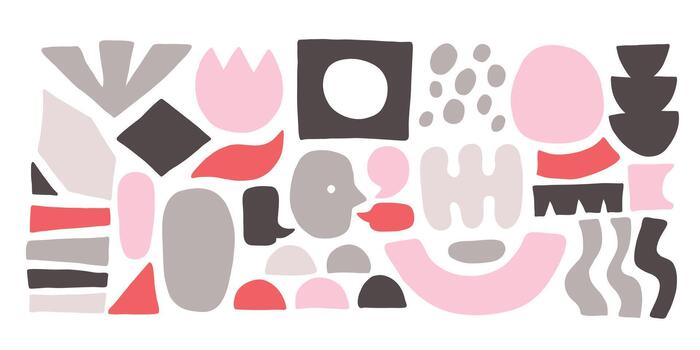 Abstract modern dopamine organic shape round form set. Liquid organic blob curve shape figure. Abstract liquid bubble, wavy different form. Pattern background. Illustration for scrapbooking vector