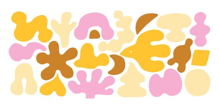 Abstract modern dopamine organic shape round form set. Liquid organic blob curve shape figure. Abstract liquid bubble, wavy different form for scrapbooking, design. Soft round oval pattern background. vector