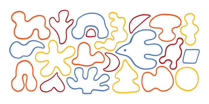 resumen línea garabatear brillante formas colección colocar. sencillo carrera forma libre, asimétrico gota. mano dibujado de moda básico cifras. líquido orgánico curva forma cifra. resumen burbuja, ondulado diferente formar vector