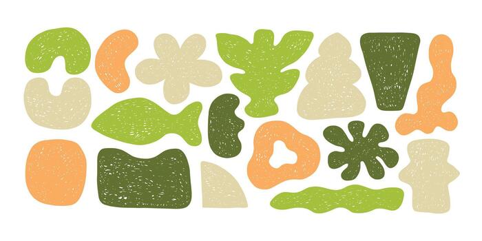 resumen lápiz de color formas colección conjunto para álbum de recortes, diseño, póster. sencillo forma libre, bosquejo. mano dibujado de moda básico cifras. líquido orgánico curva forma cifra. resumen burbuja, diferente forma. vector