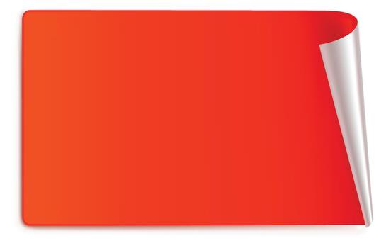 brillante rojo rectangular pegatina con un rizado esquina revelador un blanco antecedentes para Copiar espacio vector