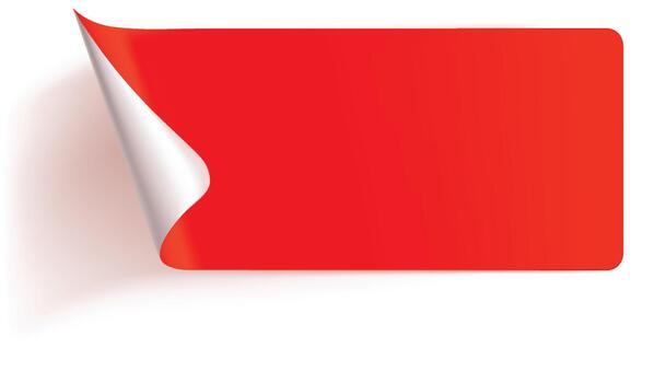 Blank red rectangular sticker label peeling up at the corner with shadow effect isolated on white vector