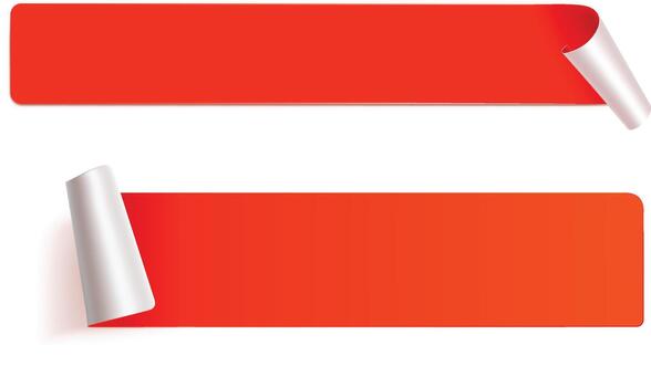 Two vibrant red horizontal banner stickers peeling up from a white background creating space for text vector