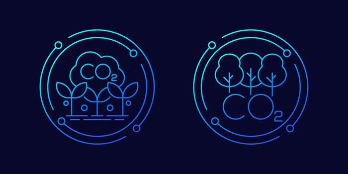 carbon offset and reducing co2 icons, linear design vector