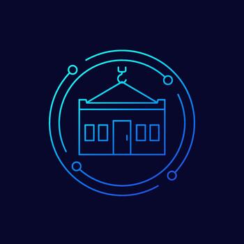 modular house icon, prefabricated building, linear design vector