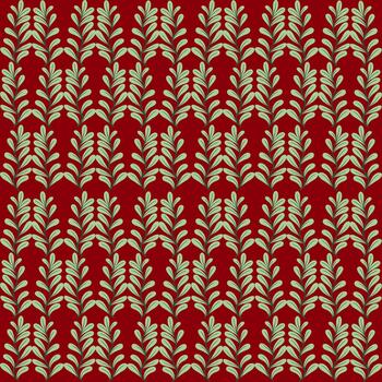 Seamless botanical pattern with stylized leafy branches on a deep red background. Perfect for textiles, wallpapers, wrapping paper, and backgrounds. Elegant hand-drawn illustration. vector