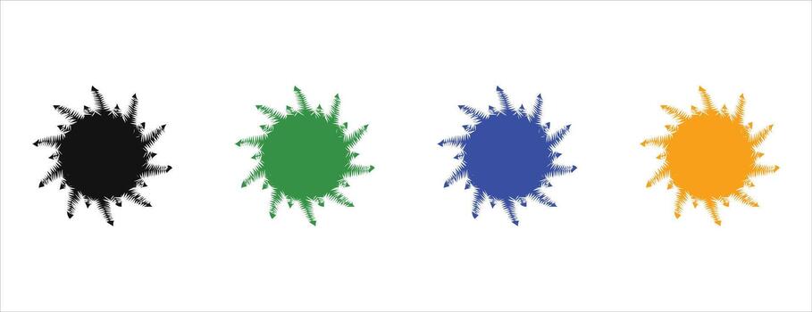 circular burst shapes, rough edges, abstract starburst elements, multiple colors vector