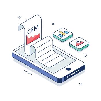 isométrica ilustración de crm tablero con cliente datos, actuación informes, y digital analítica vector
