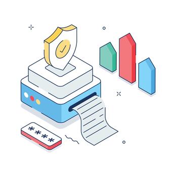 Secure printer with printed documents and charts vector