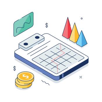 un visualmente atractivo isométrica ilustración de financiero informe, de primera calidad, vector