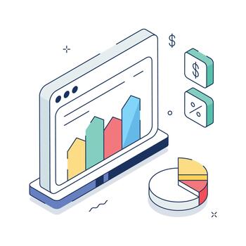 un cautivador isométrica ilustración de datos análisis, prima vector