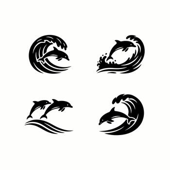 Dynamic Dolphin and Ocean Wave Set vector