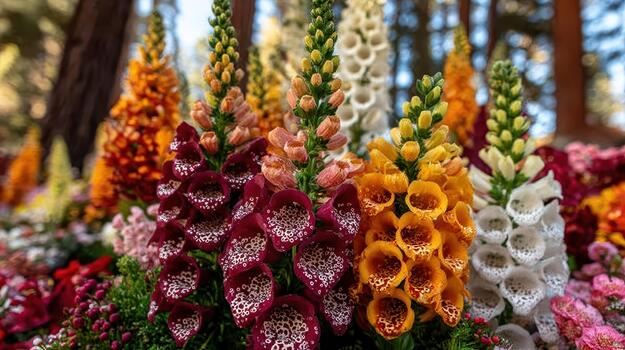 Foxglove flowers bloom in a wild patch, attracting pollinators with their colorful tubular shapes nature height. photo