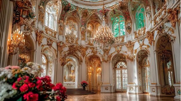 Every Rococo orb combines opulent gilding with detailed floral and scroll patterns grand embellishments. photo