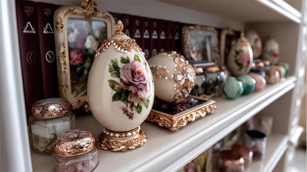 Gilded Rococo orbs shimmer with intricate patterns, embodying the height of refinement ornate splendor. photo