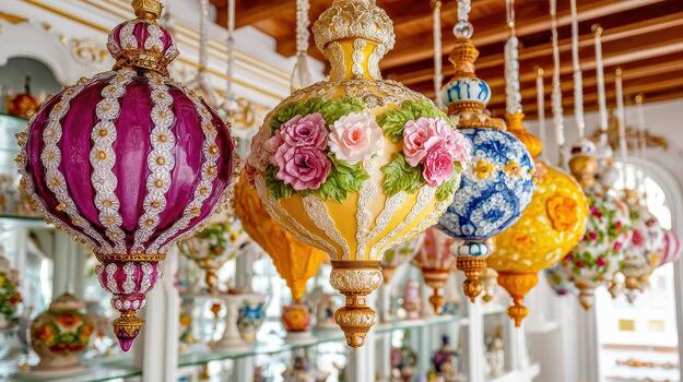 Exquisite Rococo orbs combine delicate patterns with rich textures for a lavish display ornate splendor. photo