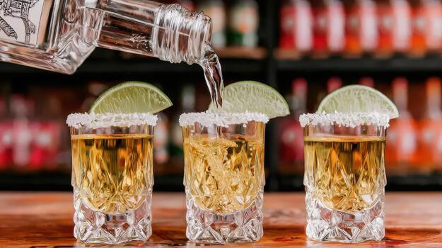 Tequila shots are poured and raised, signaling the start of unforgettable memories party pulse. photo