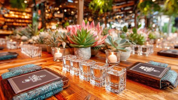 Tequila shots line the table, ready to start the night with energy and fun night spark. photo
