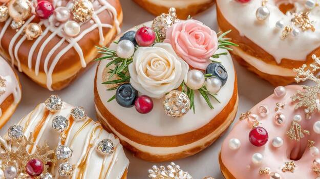 The Christmas tree of donuts sparkles under sugar crystals, adding holiday cheer christmas whimsy. photo