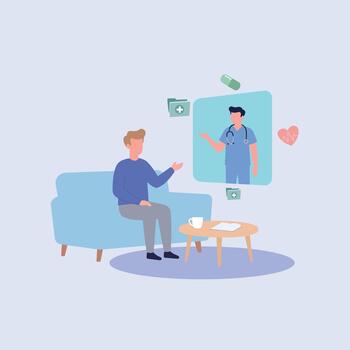 hombre consultante médico a través de, llamada vector