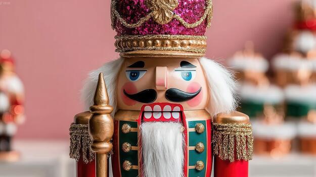 The nutcracker's painted uniform and sword create a playful yet festive atmosphere christmas guardian. photo