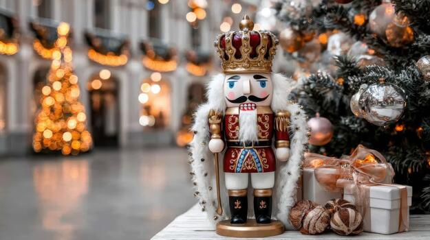 Painted in red and gold, the nutcracker brings a touch of whimsy and tradition to Christmas christmas guardian. photo