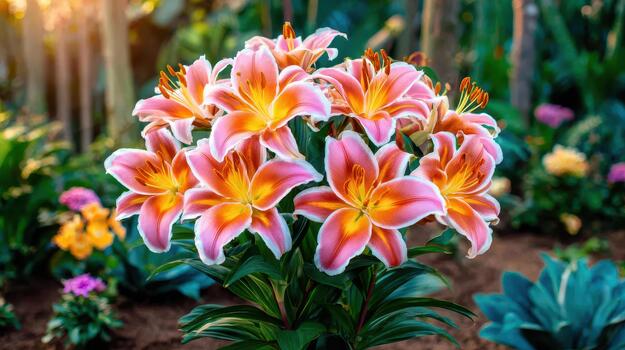 el lirios abierto ancho, exhibiendo su intrincado, delicado interior patrones amable floración. foto