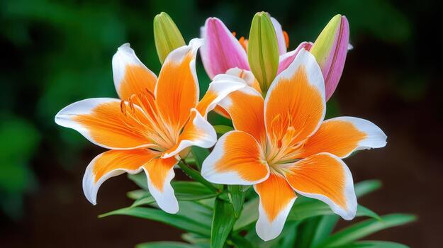 el lirios abierto despacio, revelador intrincado patrones y suave, luminoso tonos amable floración. foto