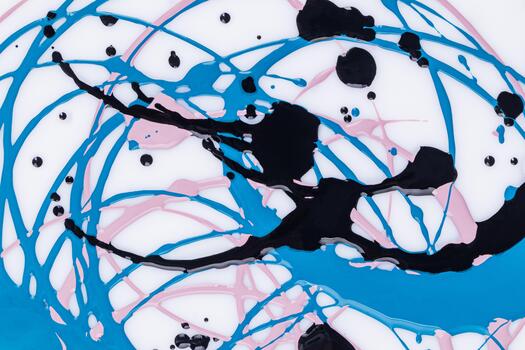 Beautiful acrylic paint pattern in three colors. Smooth lines of circles in a chaotic order. different drops of paint. Abstract modern art background. photo