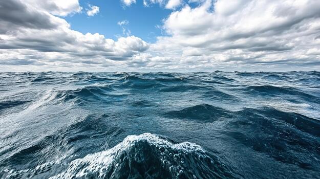 Deep grey ocean drama open center region turbulent sea under dynamic sky with foamy waves photo