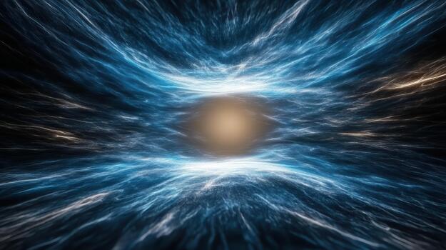 Blue energy tunnel glowing core, dynamic light streak, cosmic motion, abstract flow photo