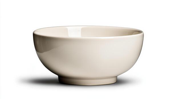 Cream ceramic bowl on white background with smooth glossy finish and soft shadow photo