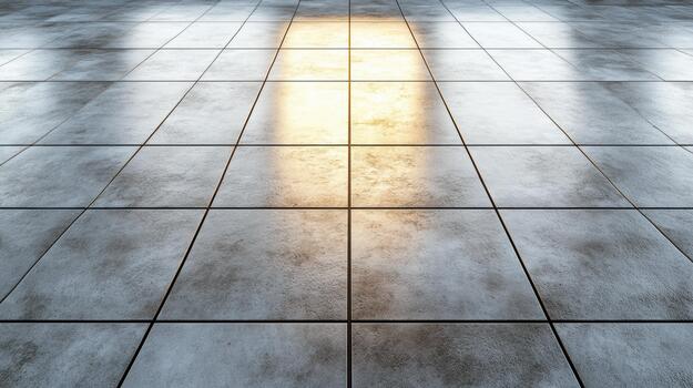 iluminado por el sol loseta piso con calentar brillante reflexión a través de centro, sereno interior estado animico foto