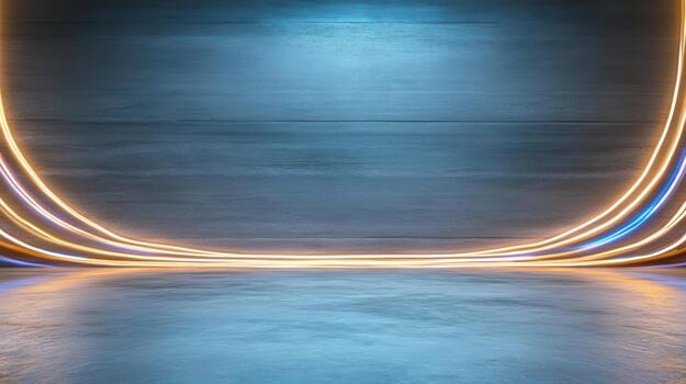 brillante curvo ligero caminos en reflexivo piso creando futurista estado animico foto