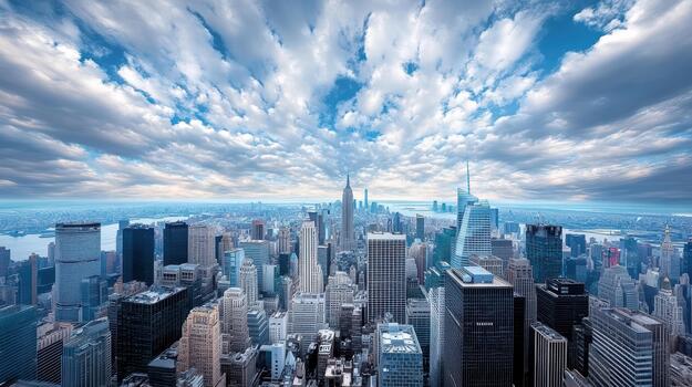 ciudad horizonte dramático Cloudscape con alto rascacielos y río ver foto
