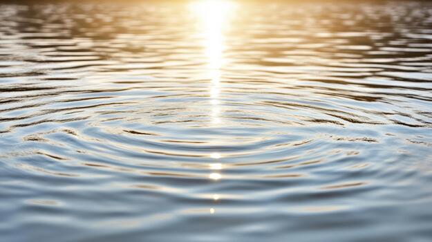 Sunlight reflection ripple on water at golden hour, peaceful serene surface photo