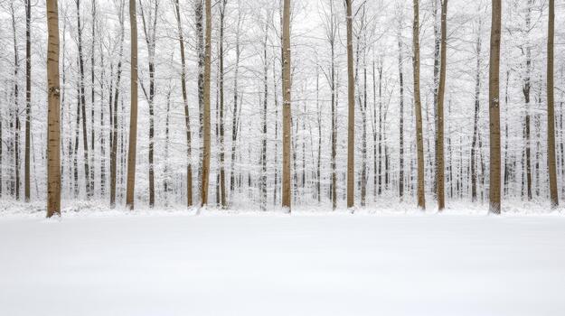 A snowy forest with tall trees in the background photo