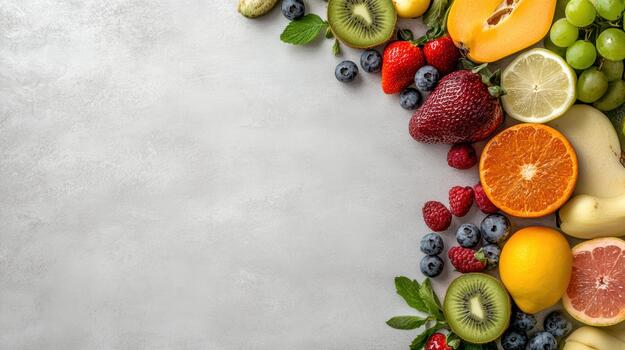 Fresh colorful fruit arrangement with blank smooth center inviting healthy snack photo