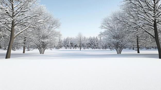 Snowy tree line winter field with calm horizon and soft light photo