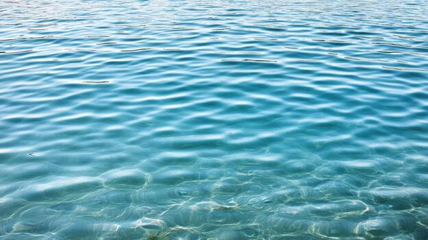 Crisp turquoise lake surface with gentle ripples and soft sunlight reflections photo