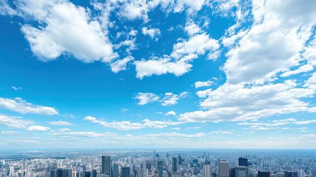 brillante horizonte paisaje urbano debajo azul cielo con dispersado nubes, aireado optimista estado animico foto