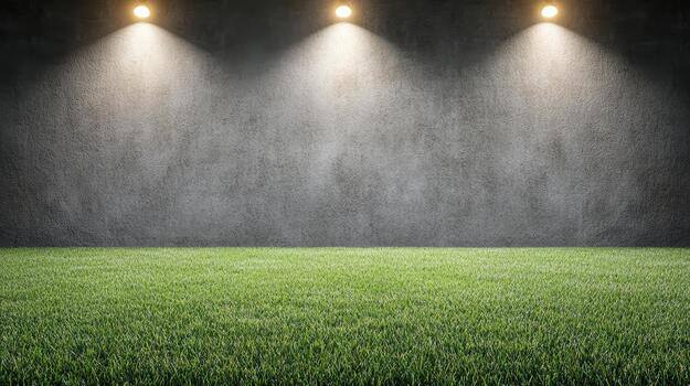 Spotlight grass field wall texture illuminated stage with moody lighting photo