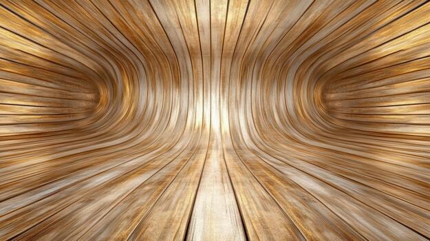 Golden wooden curved tunnel with smooth flowing lines and warm glow photo