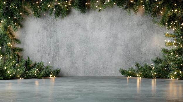 hojas perennes guirnalda pino rama guirnalda ligero bokeh festivo fondo, acogedor fiesta escena con suave foto