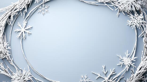Frosted winter wreath snowflake border minimalist background festive cool photo