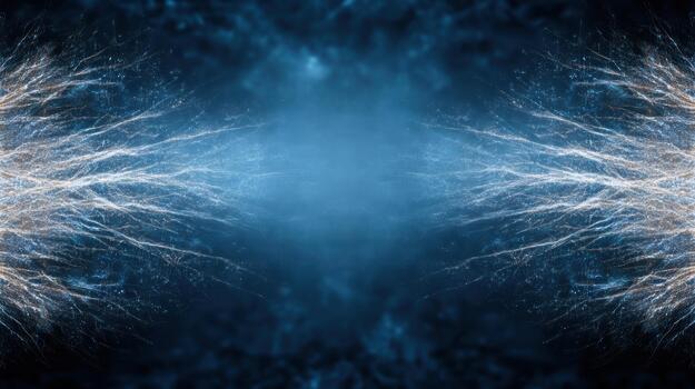 Glowing icy branch pattern mirrored blue abstract background with sparkling frost photo