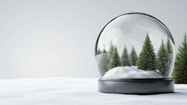 Snow globe forest scene snow dome with pine tree miniature and falling snow photo